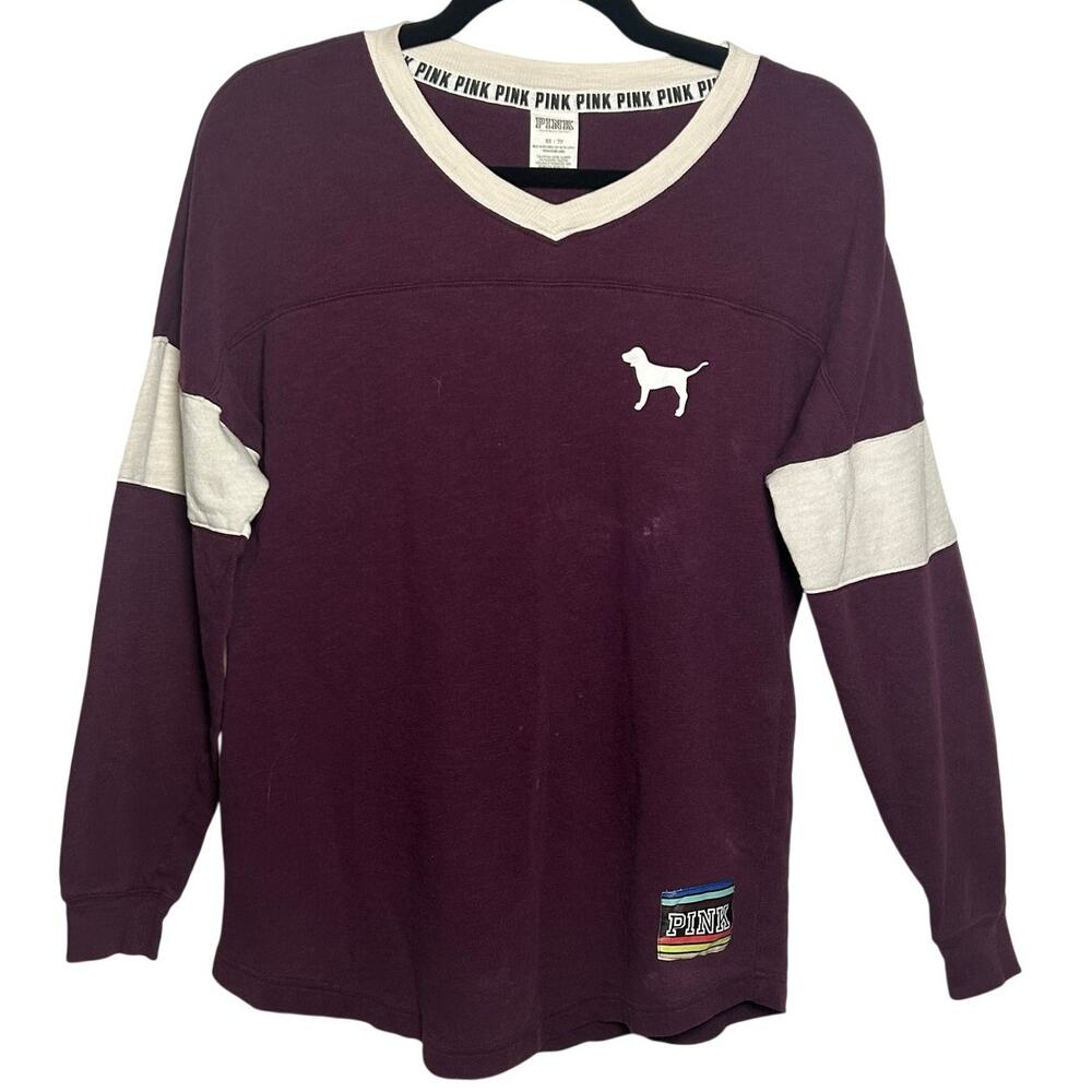 PINK Victoria's Secret Maroon Rainbow Spirit Jersey XS Oversized Loungewear